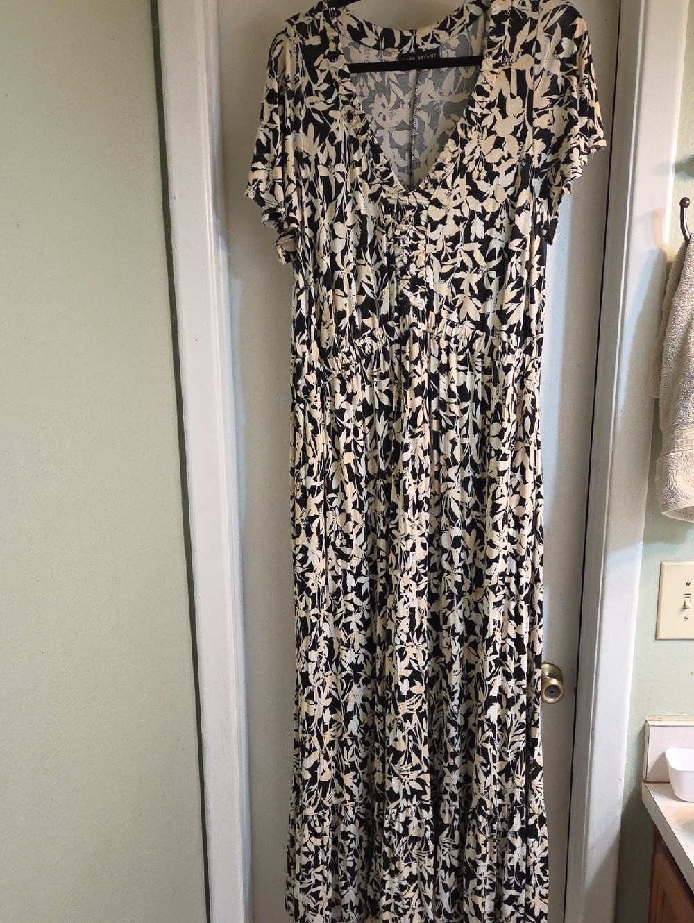 Lane Bryant Black and Cream Floral V-Neck Maxi Dress